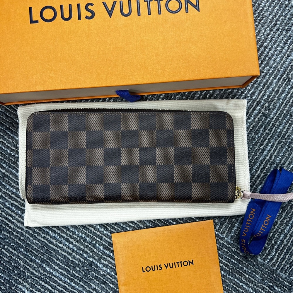 LOUIS VUITTON DAMIER EBENE CLEMENCE WALLET ZIP AROUND LONG